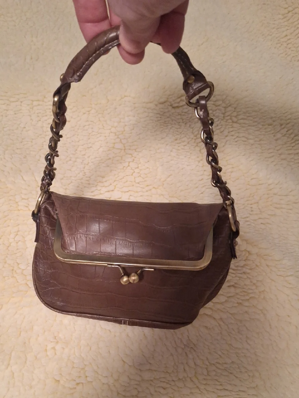 TOMMY HILLFIGER OLD Classic Croc-Embossed Brown Shoulder Bag